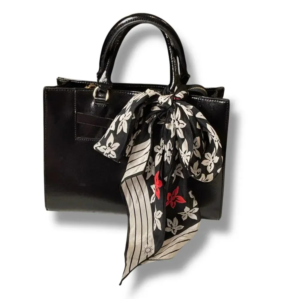 Black, White and Red Floral Long Scarf